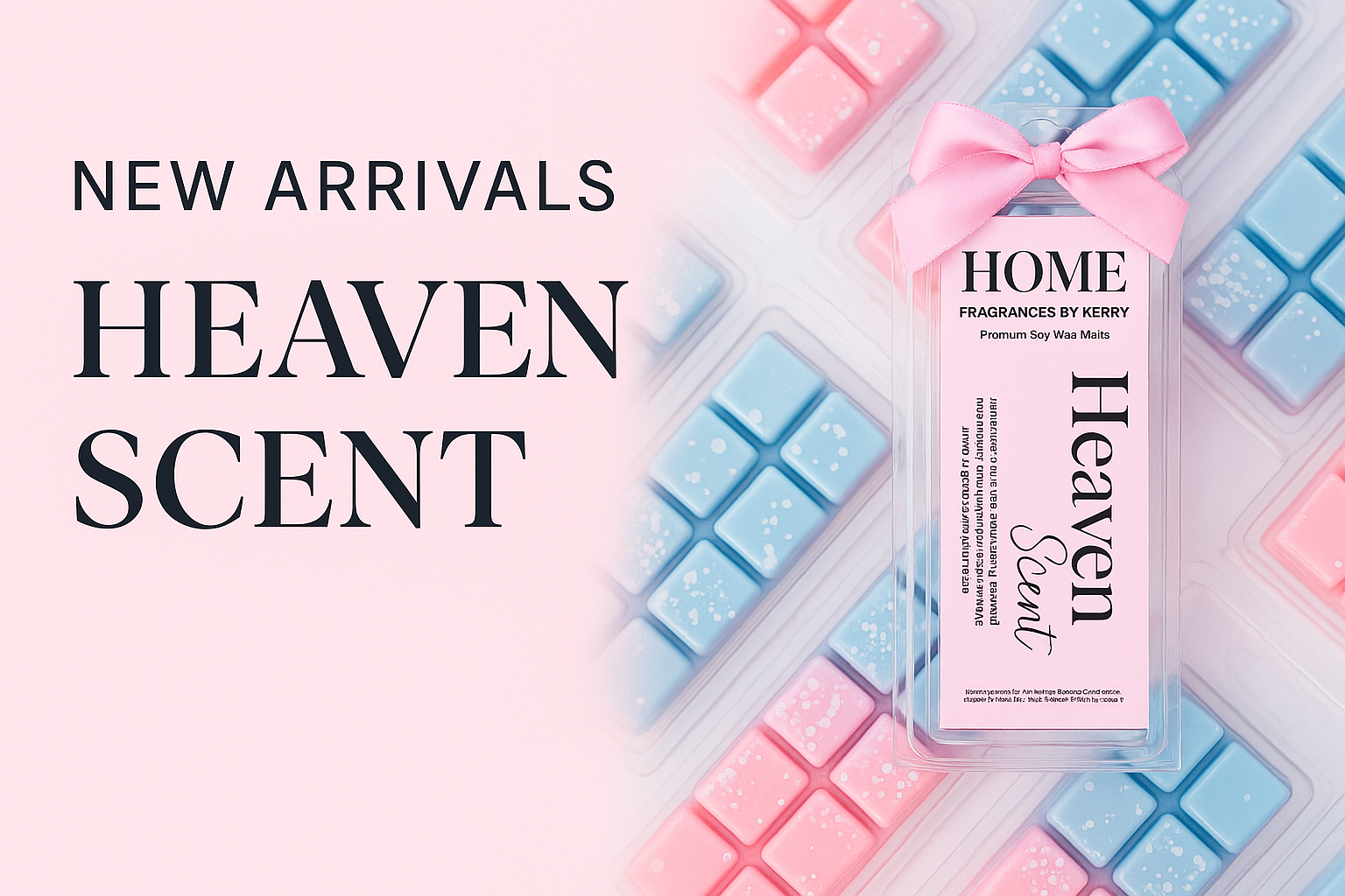 Home fragrance packaging with 'Heaven Scent' text and colorful geometric design.
