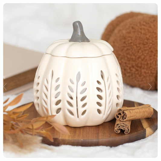 Cream Leaf Cut Out Pumpkin Wax Burner